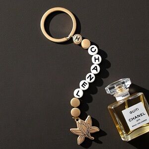 CHANEL Beaded Logo Keychain Sublimage Bag Charm Keyring NEW